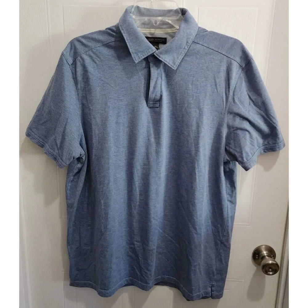 Banana Republic Pima Cotton Polo Shirt Size Large Blue Solid Short Sleeve Mens